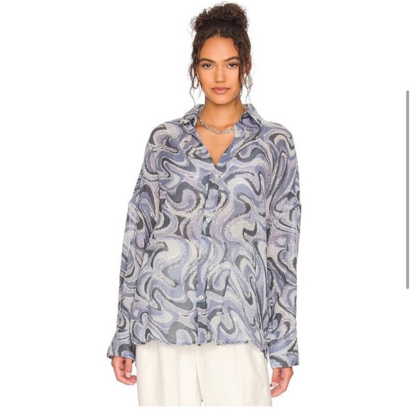 Blue oversized button up top - Picture 3 of 7